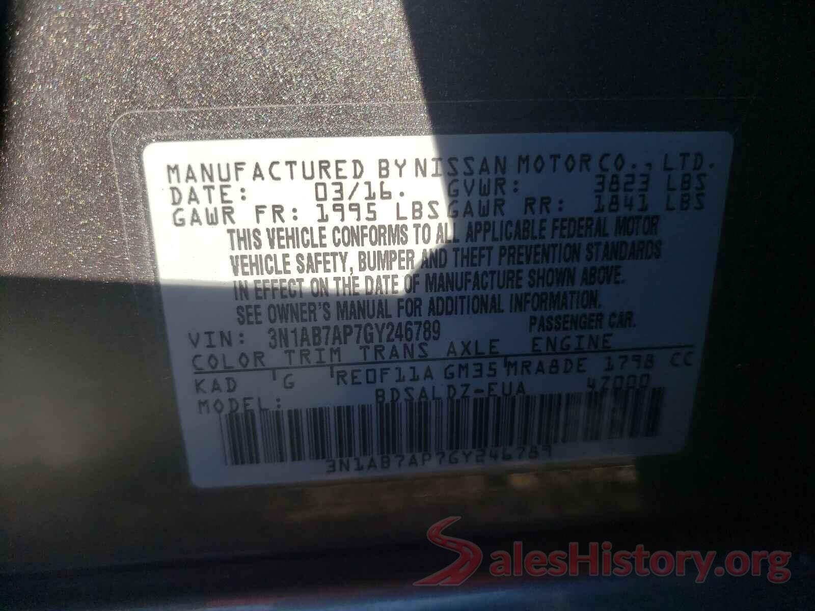 3N1AB7AP7GY246789 2016 NISSAN SENTRA