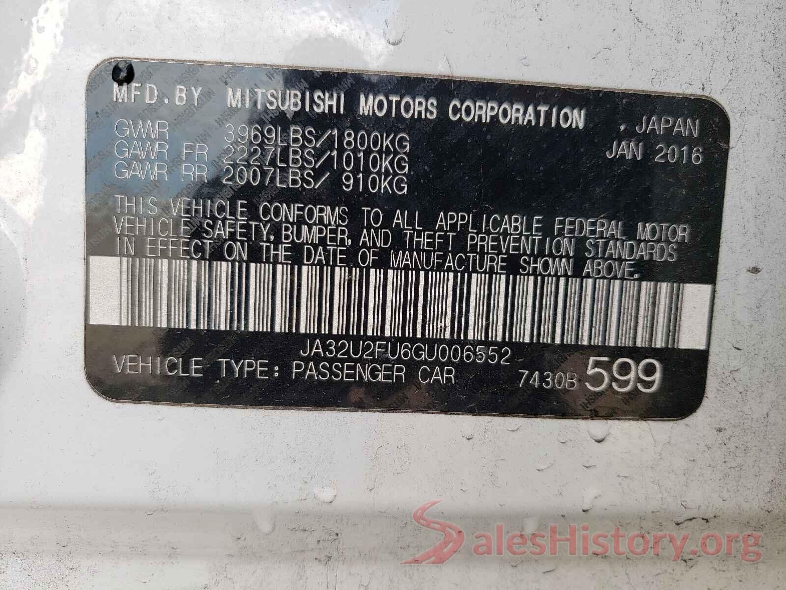 JA32U2FU6GU006552 2016 MITSUBISHI LANCER