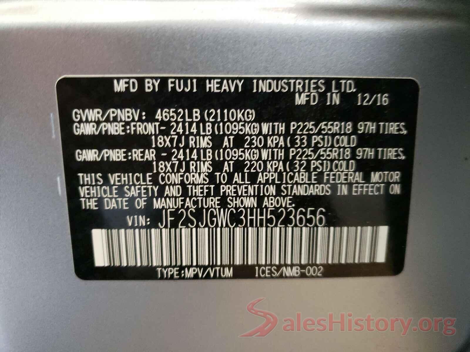 JF2SJGWC3HH523656 2017 SUBARU FORESTER