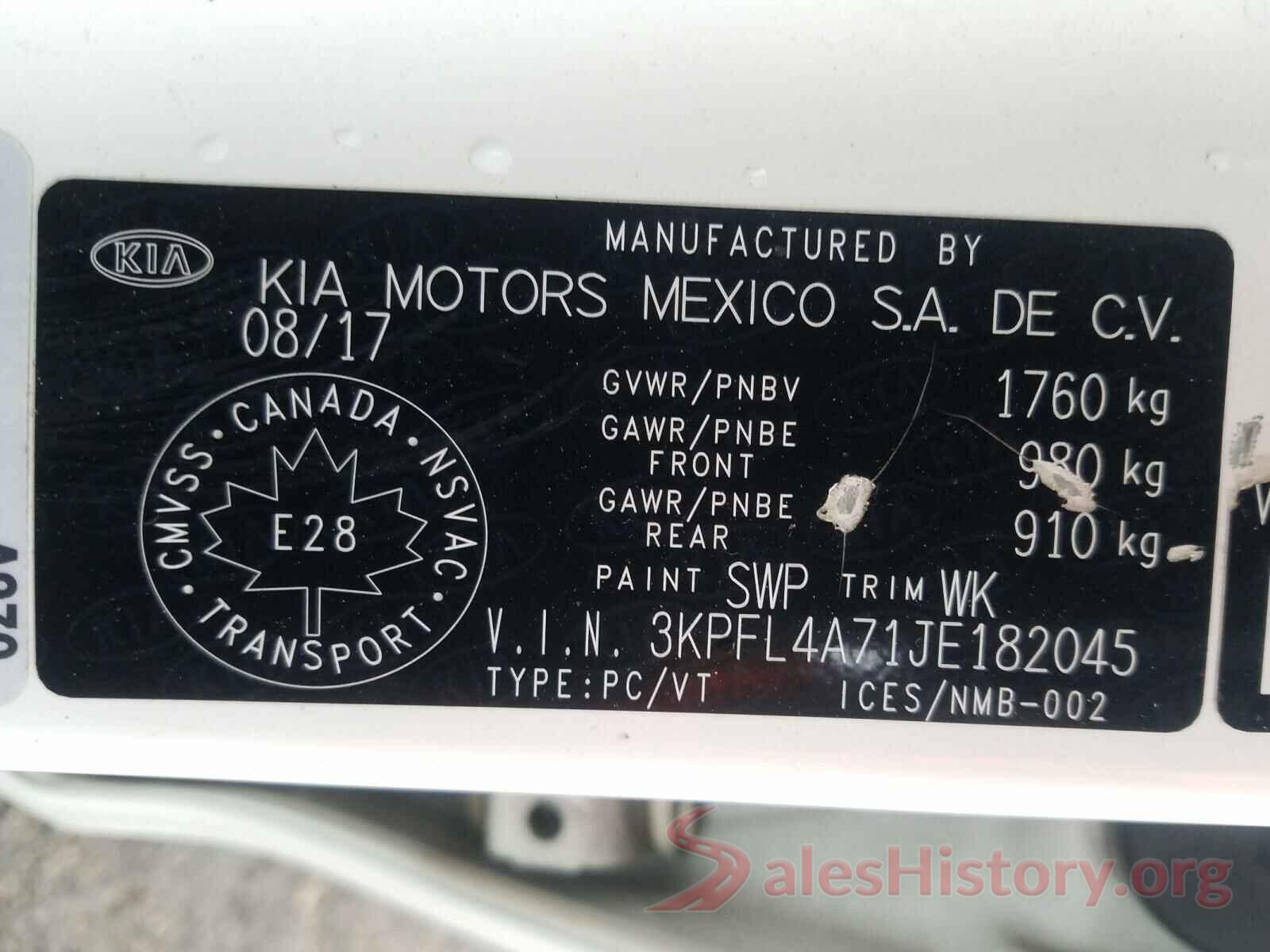 3KPFL4A71JE182045 2018 KIA FORTE