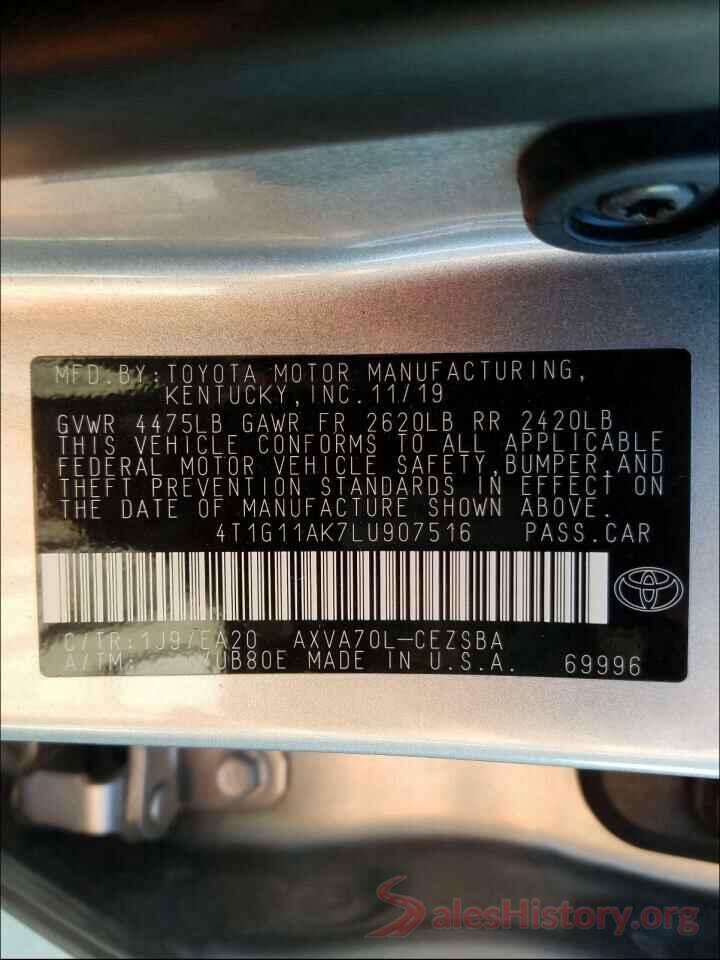 4T1G11AK7LU907516 2020 TOYOTA CAMRY