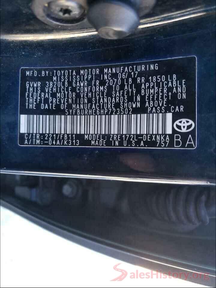 5YFBURHE6HP723502 2017 TOYOTA COROLLA