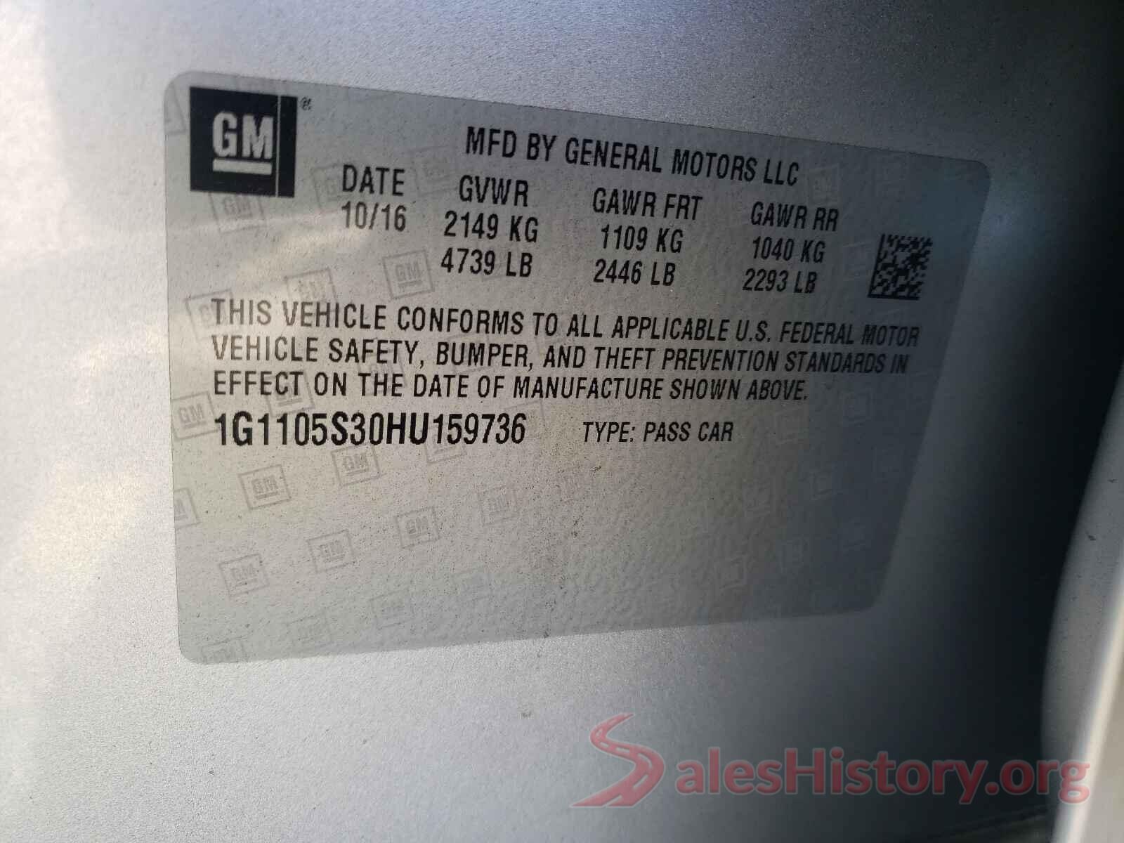 1G1105S30HU159736 2017 CHEVROLET IMPALA