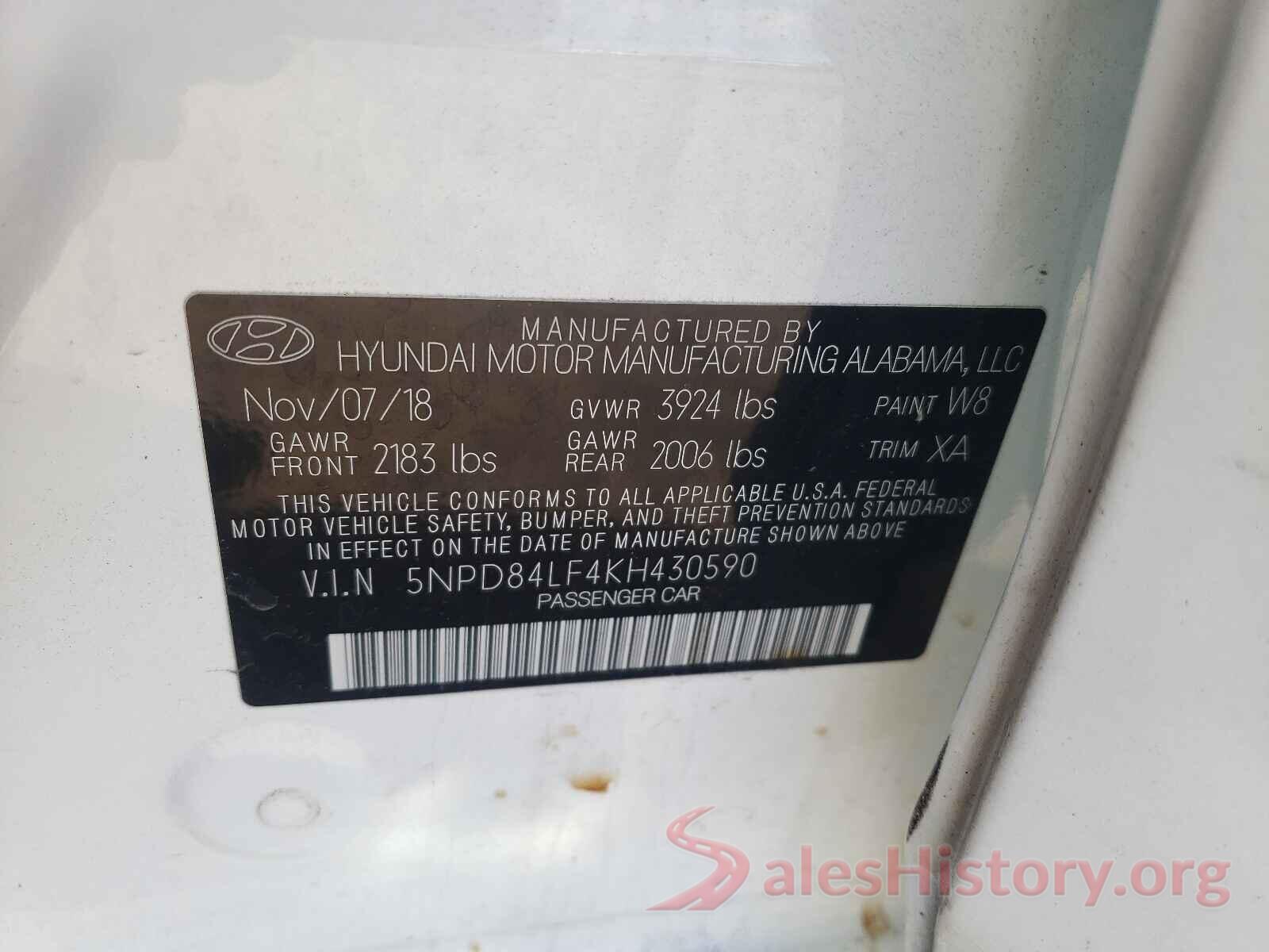 5NPD84LF4KH430590 2019 HYUNDAI ELANTRA