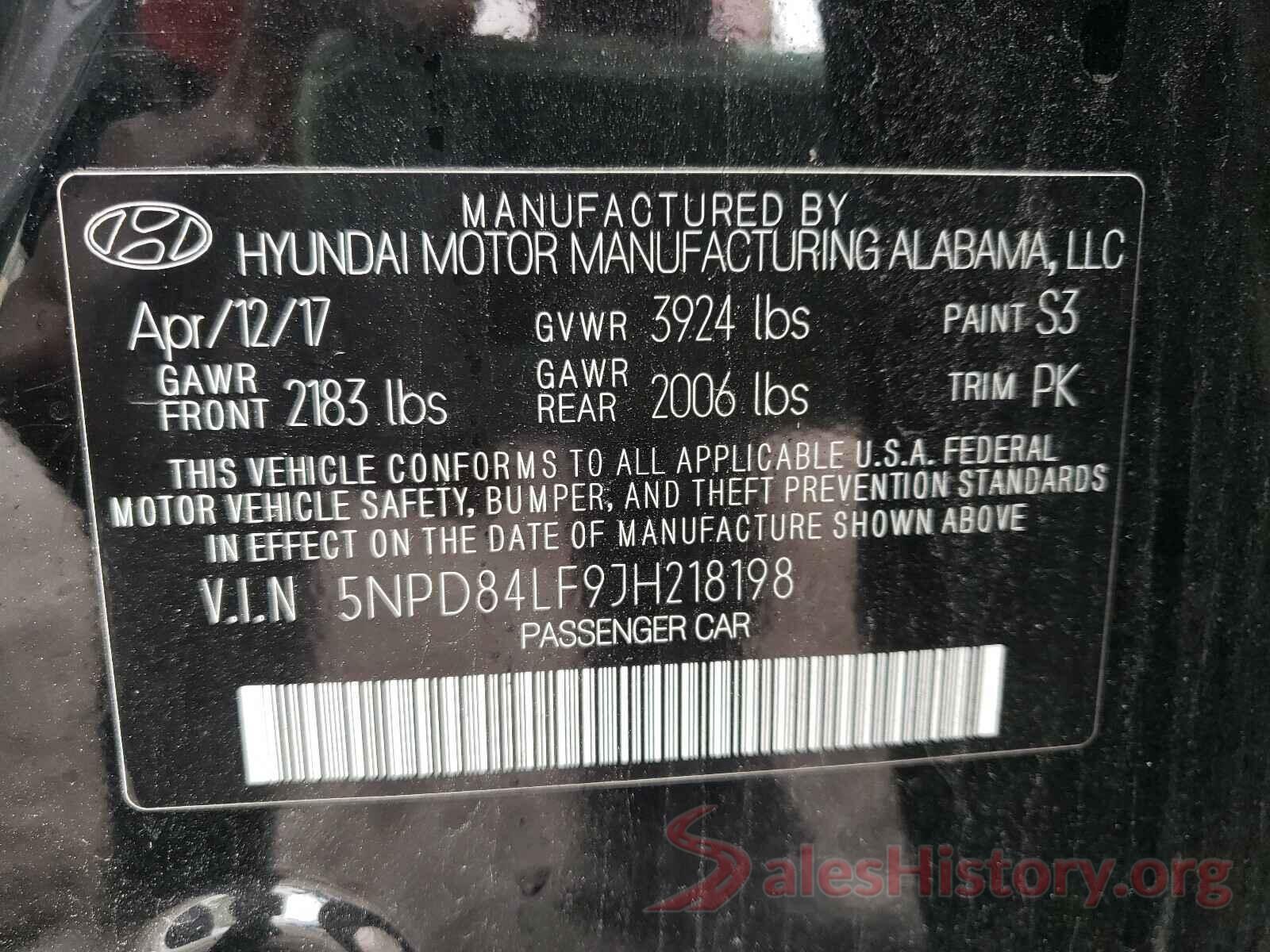 5NPD84LF9JH218198 2018 HYUNDAI ELANTRA