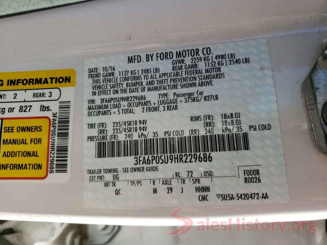 3FA6P0SU9HR229686 2017 FORD FUSION