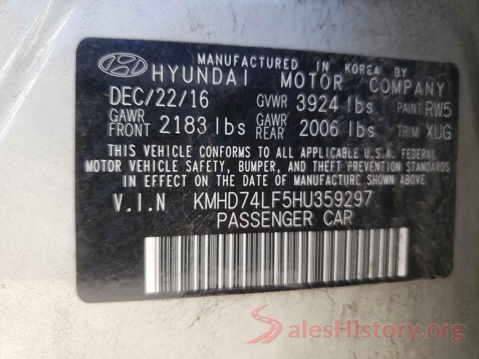 KMHD74LF5HU359297 2017 HYUNDAI ELANTRA