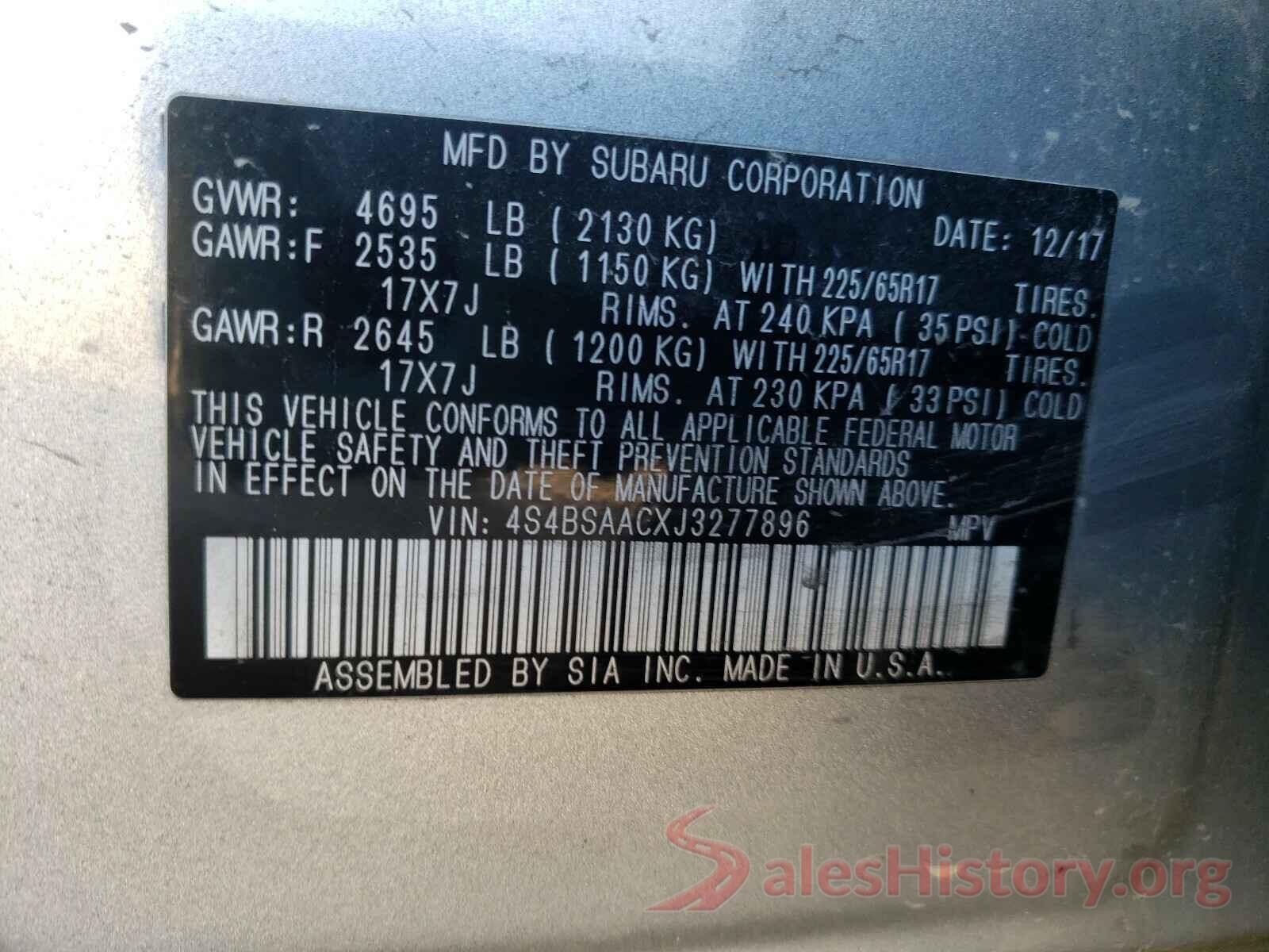 4S4BSAACXJ3277896 2018 SUBARU OUTBACK