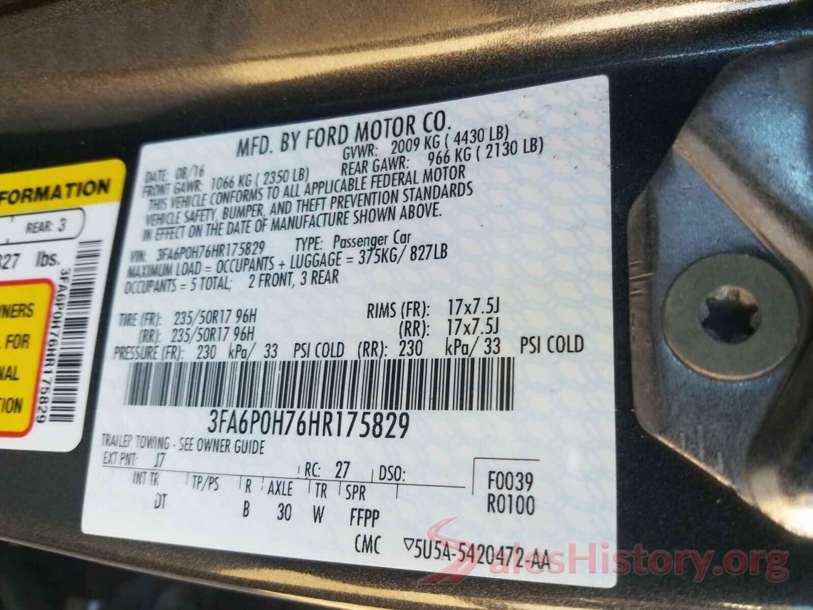 3FA6P0H76HR175829 2017 FORD FUSION