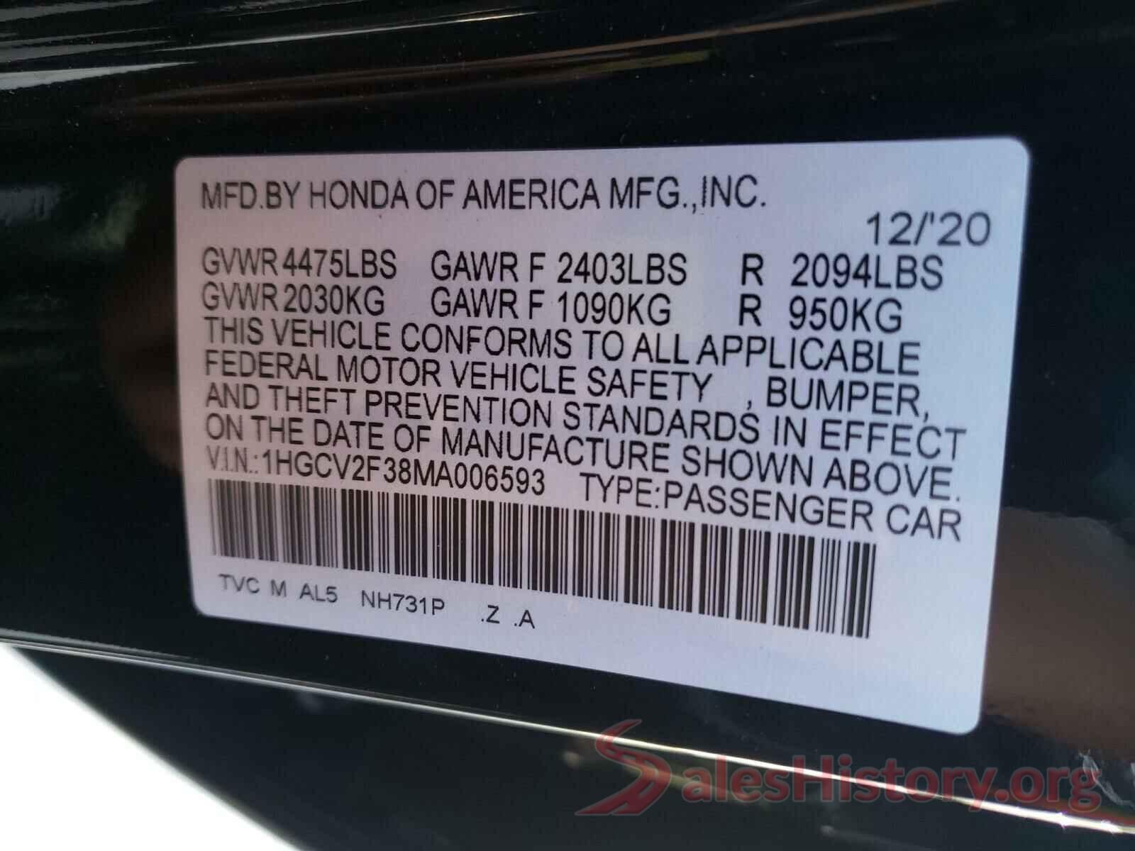 1HGCV2F38MA006593 2021 HONDA ACCORD