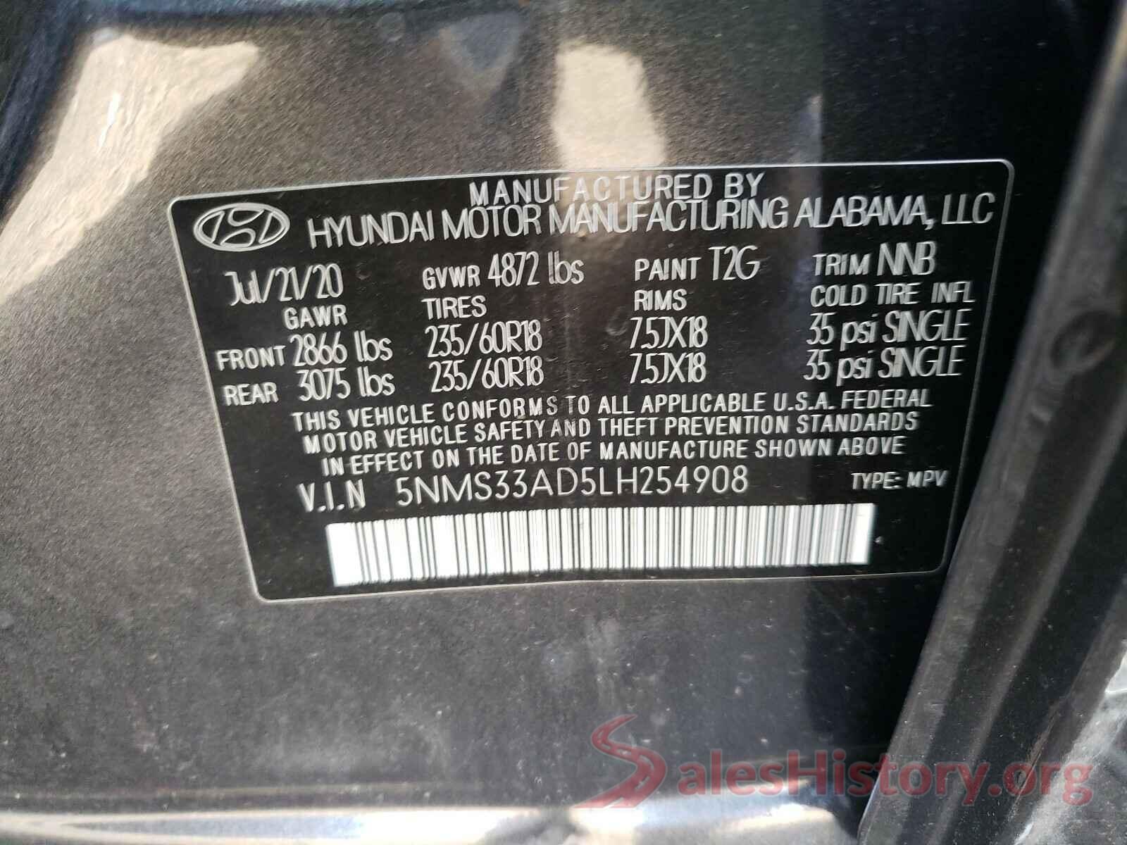 5NMS33AD5LH254908 2020 HYUNDAI SANTA FE