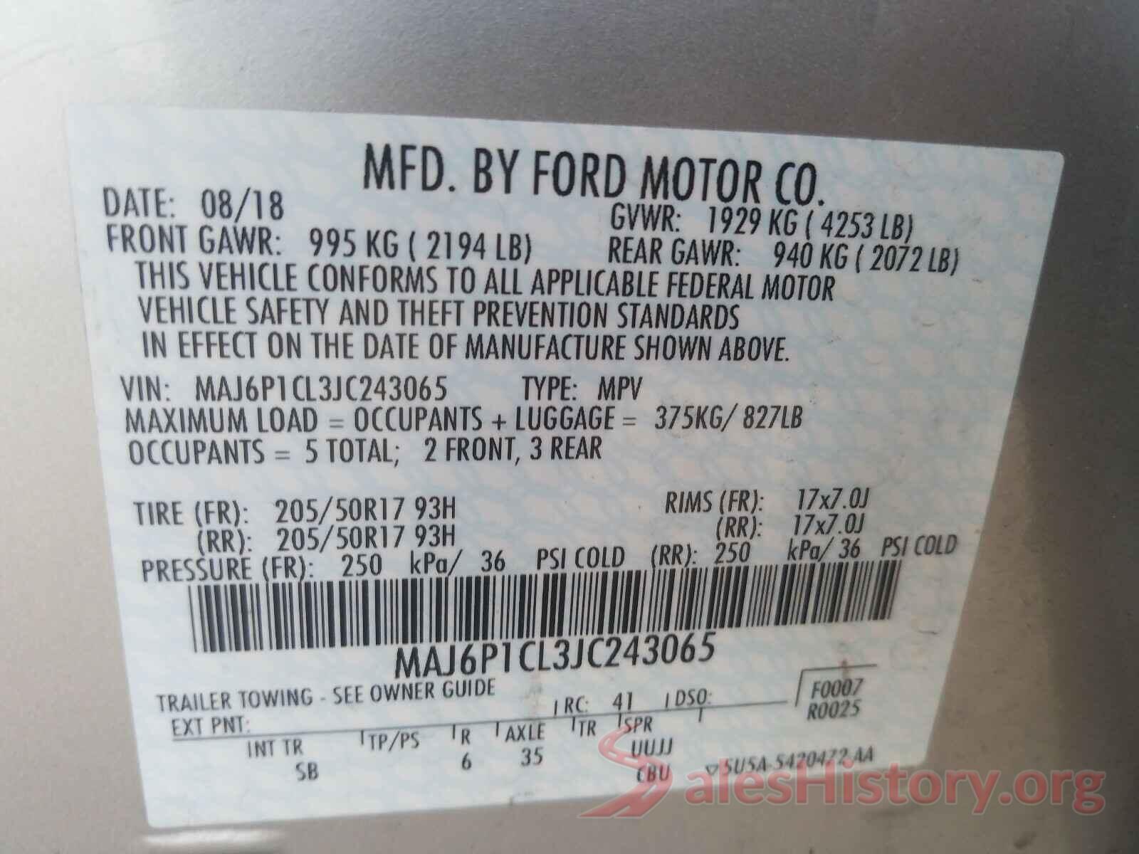 MAJ6P1CL3JC243065 2018 FORD ALL OTHER