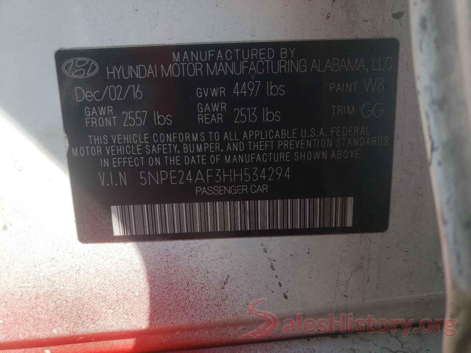 5NPE24AF3HH534294 2017 HYUNDAI SONATA