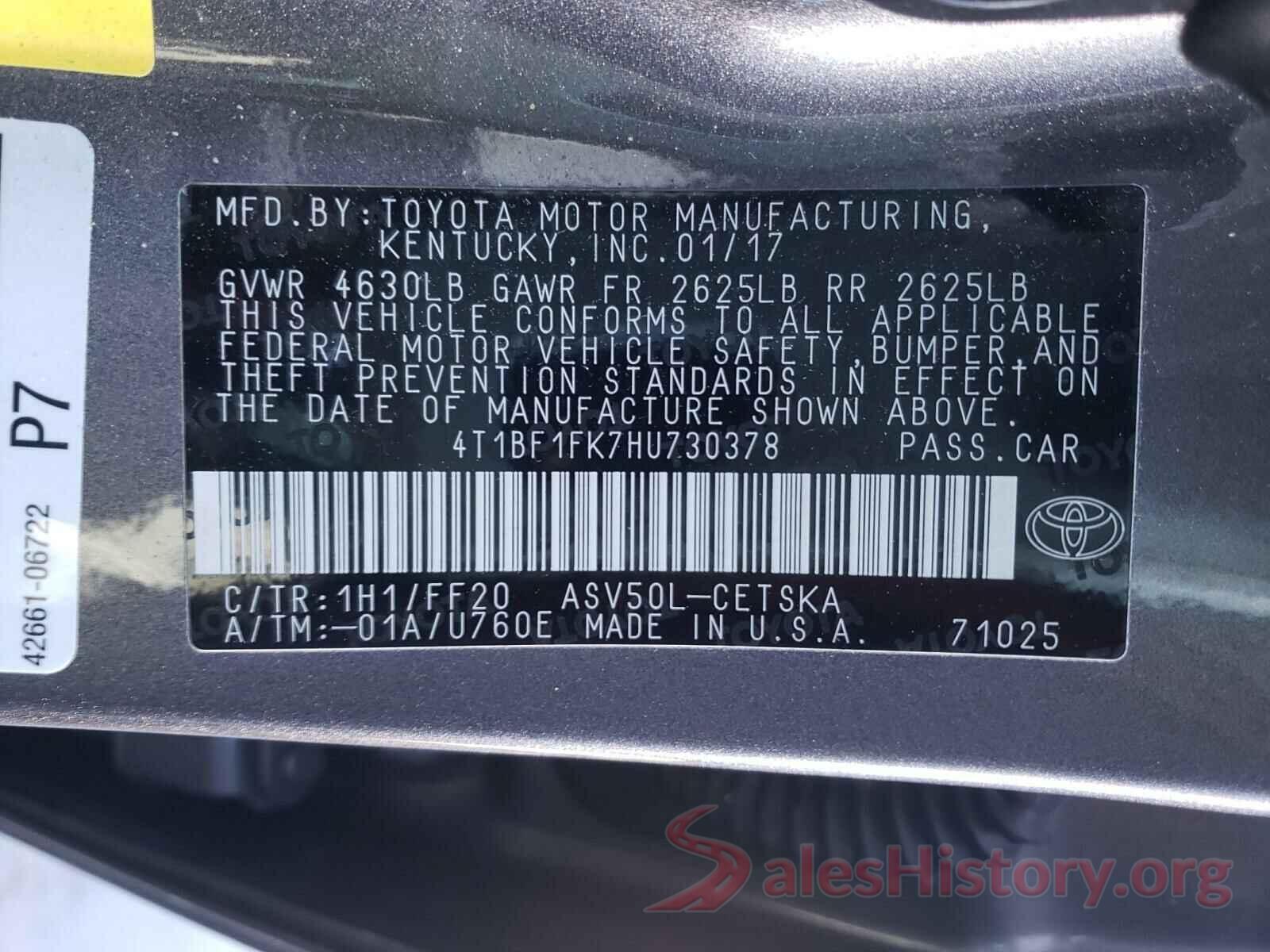 4T1BF1FK7HU730378 2017 TOYOTA CAMRY