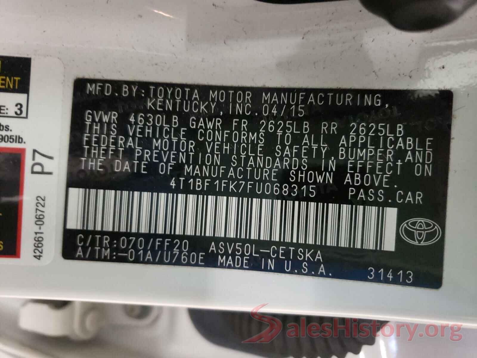 4T1BF1FK7FU068315 2015 TOYOTA CAMRY