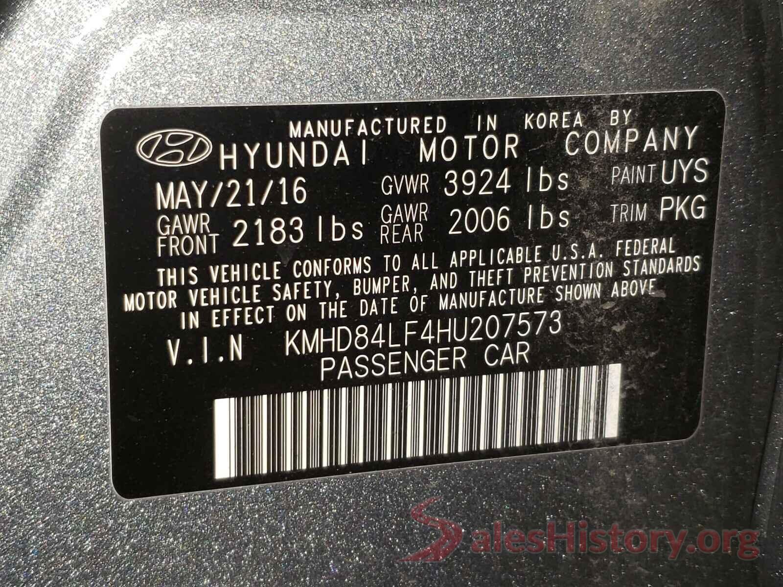 KMHD84LF4HU207573 2017 HYUNDAI ELANTRA