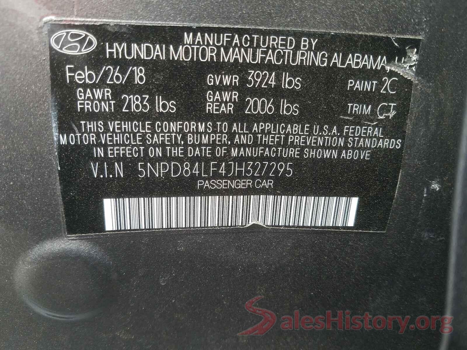 5NPD84LF4JH327295 2018 HYUNDAI ELANTRA