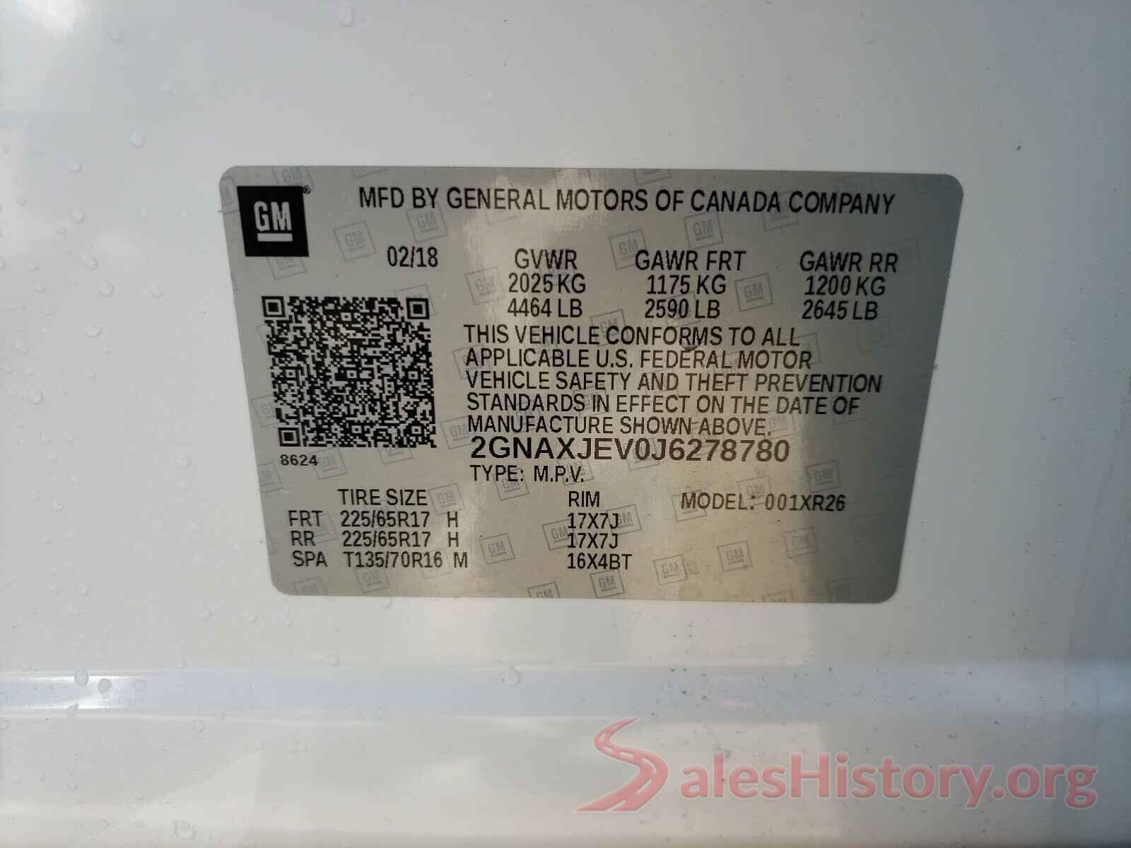 2GNAXJEV0J6278780 2018 CHEVROLET EQUINOX