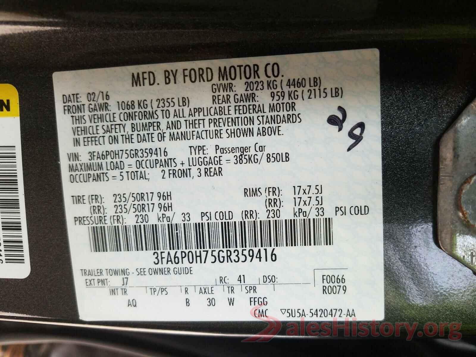 3FA6P0H75GR359416 2016 FORD FUSION