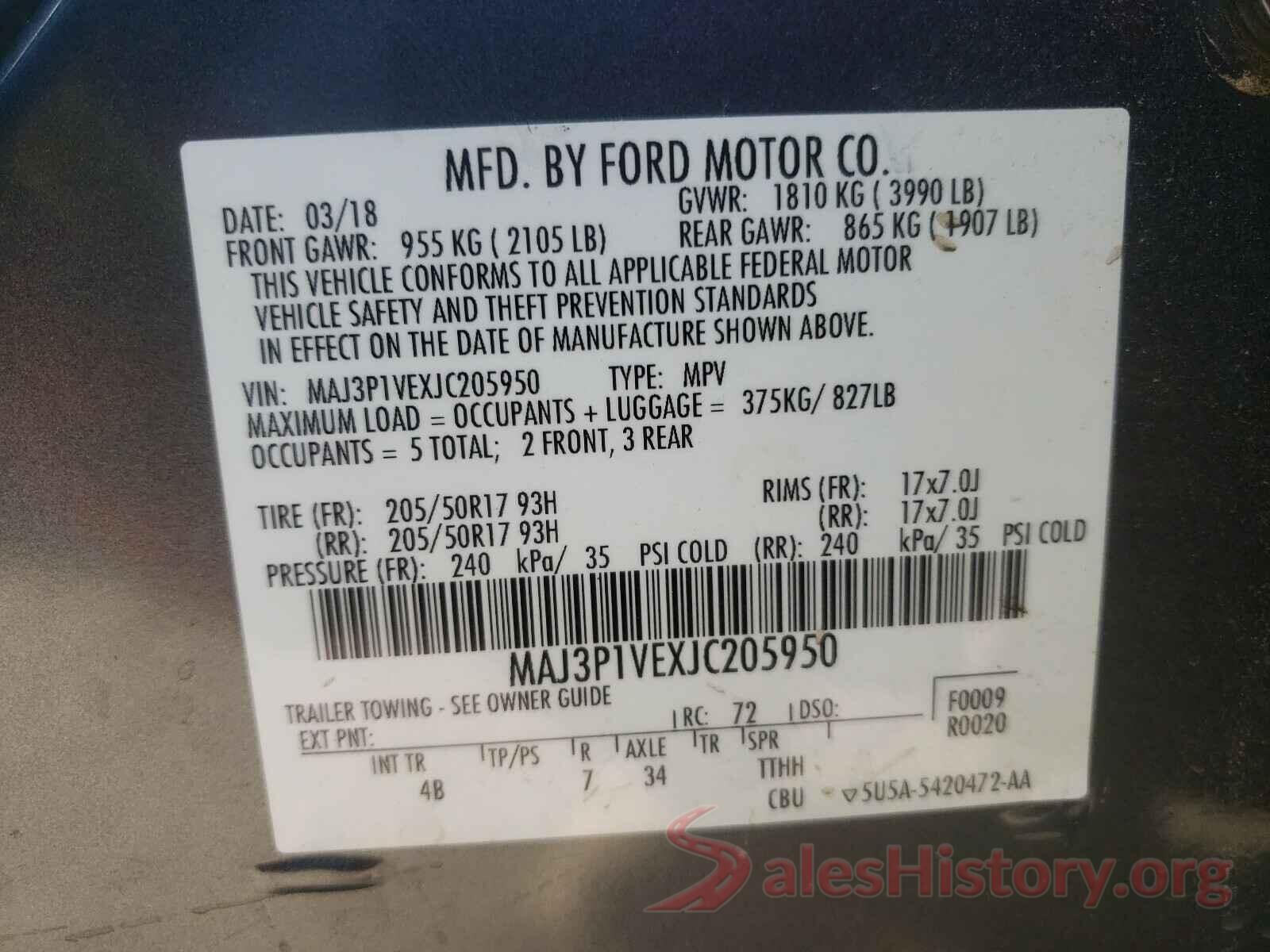 MAJ3P1VEXJC205950 2018 FORD ALL OTHER