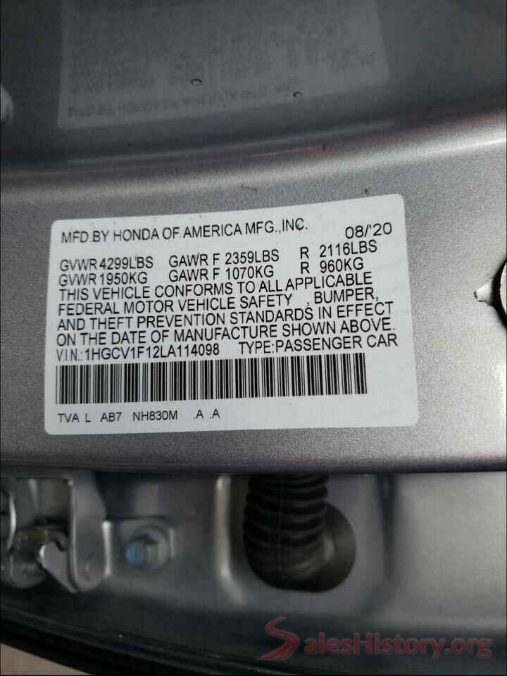 1HGCV1F12LA114098 2020 HONDA ACCORD