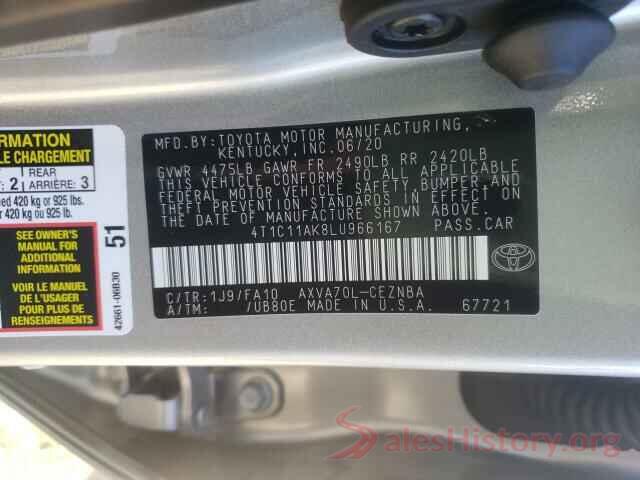 4T1C11AK8LU966167 2020 TOYOTA CAMRY