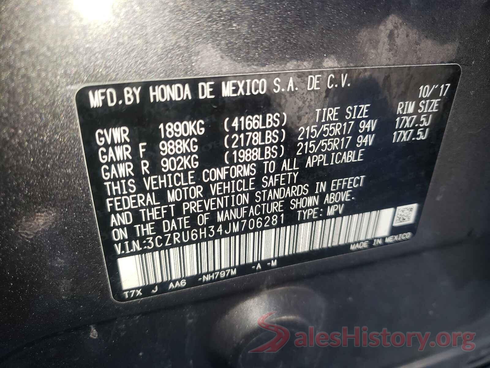 3CZRU6H34JM706281 2018 HONDA HR-V