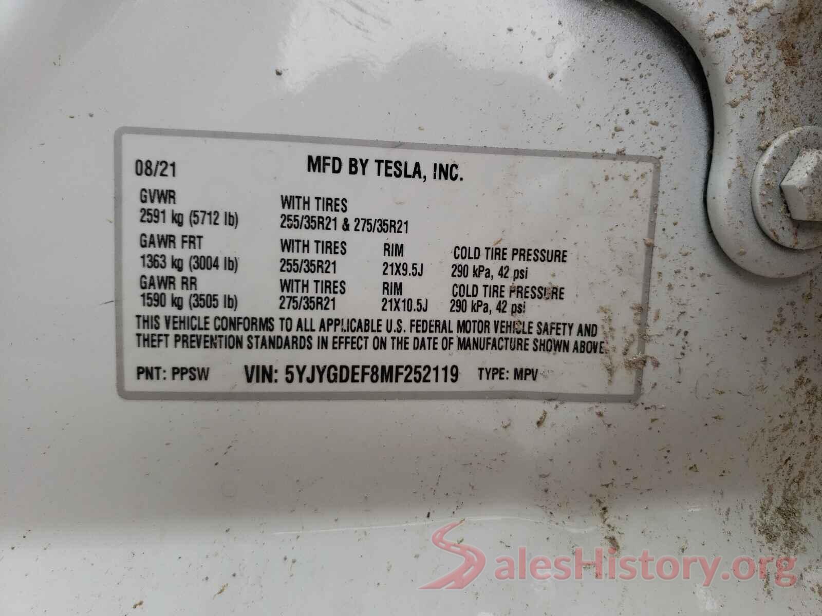 5YJYGDEF8MF252119 2021 TESLA MODEL Y