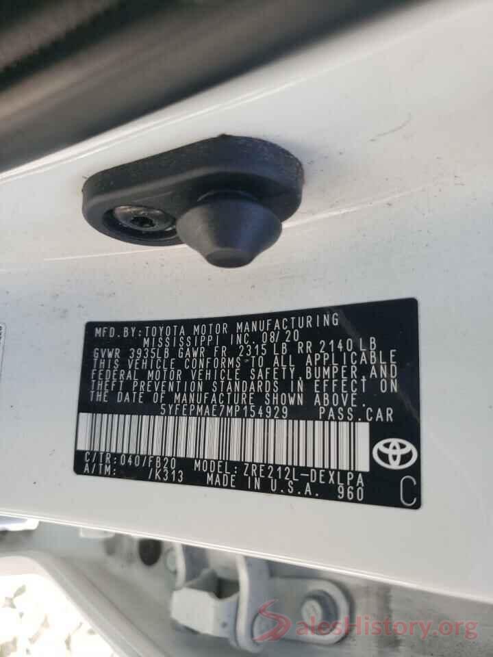 5YFEPMAE7MP154929 2021 TOYOTA COROLLA