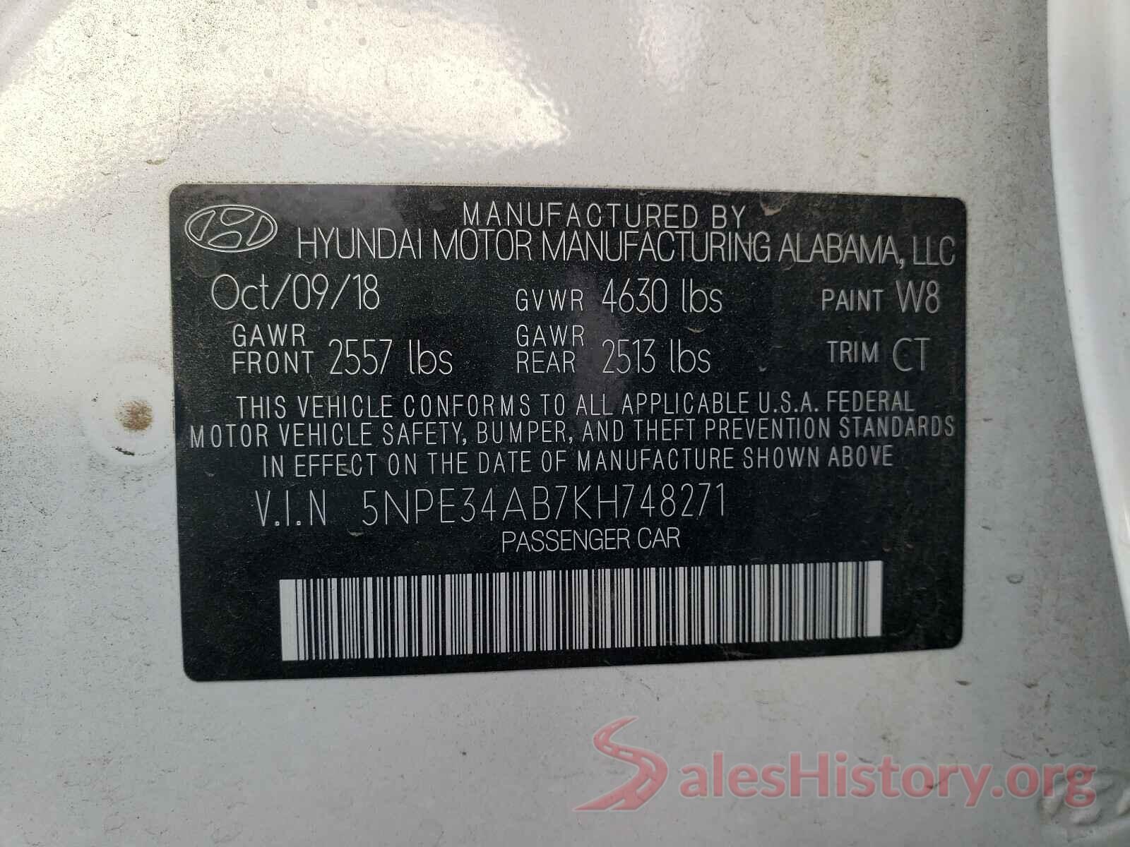 5NPE34AB7KH748271 2019 HYUNDAI SONATA