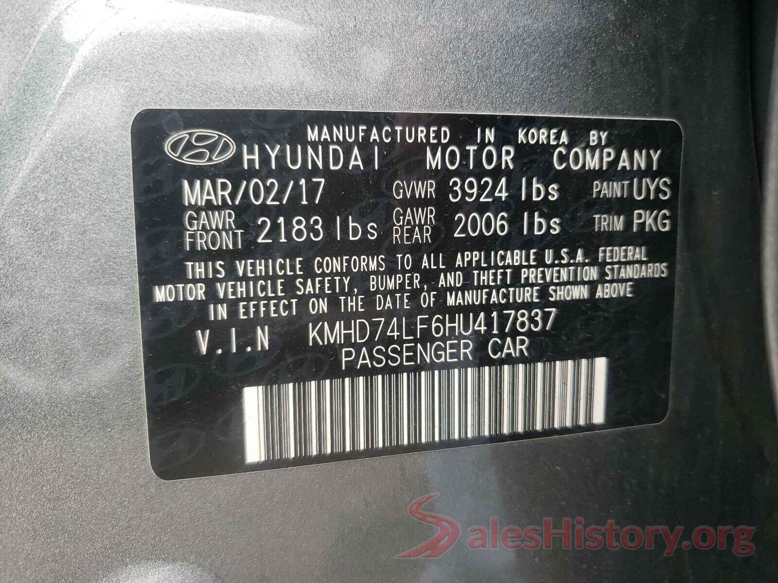 KMHD74LF6HU417837 2017 HYUNDAI ELANTRA