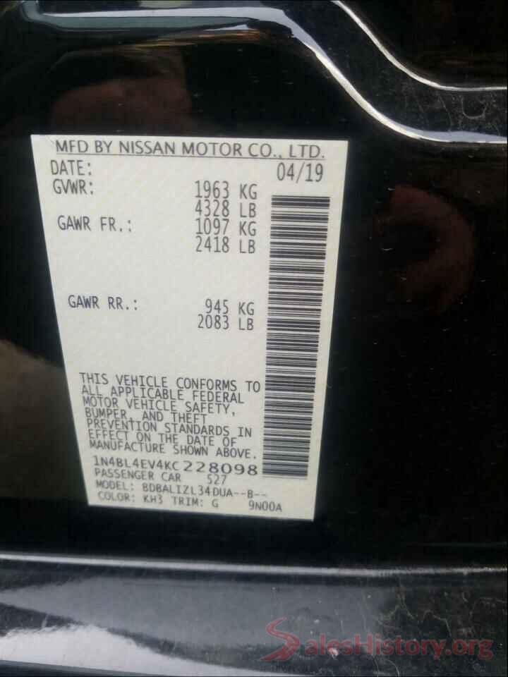 1N4BL4EV4KC228098 2019 NISSAN ALTIMA