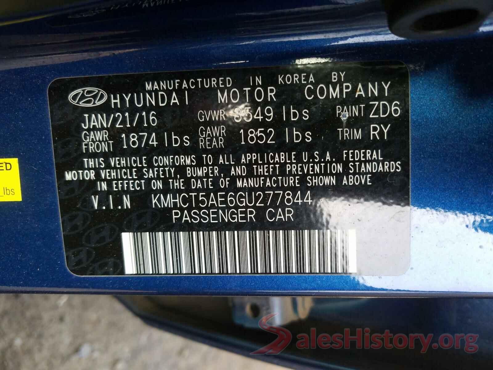 KMHCT5AE6GU277844 2016 HYUNDAI ACCENT