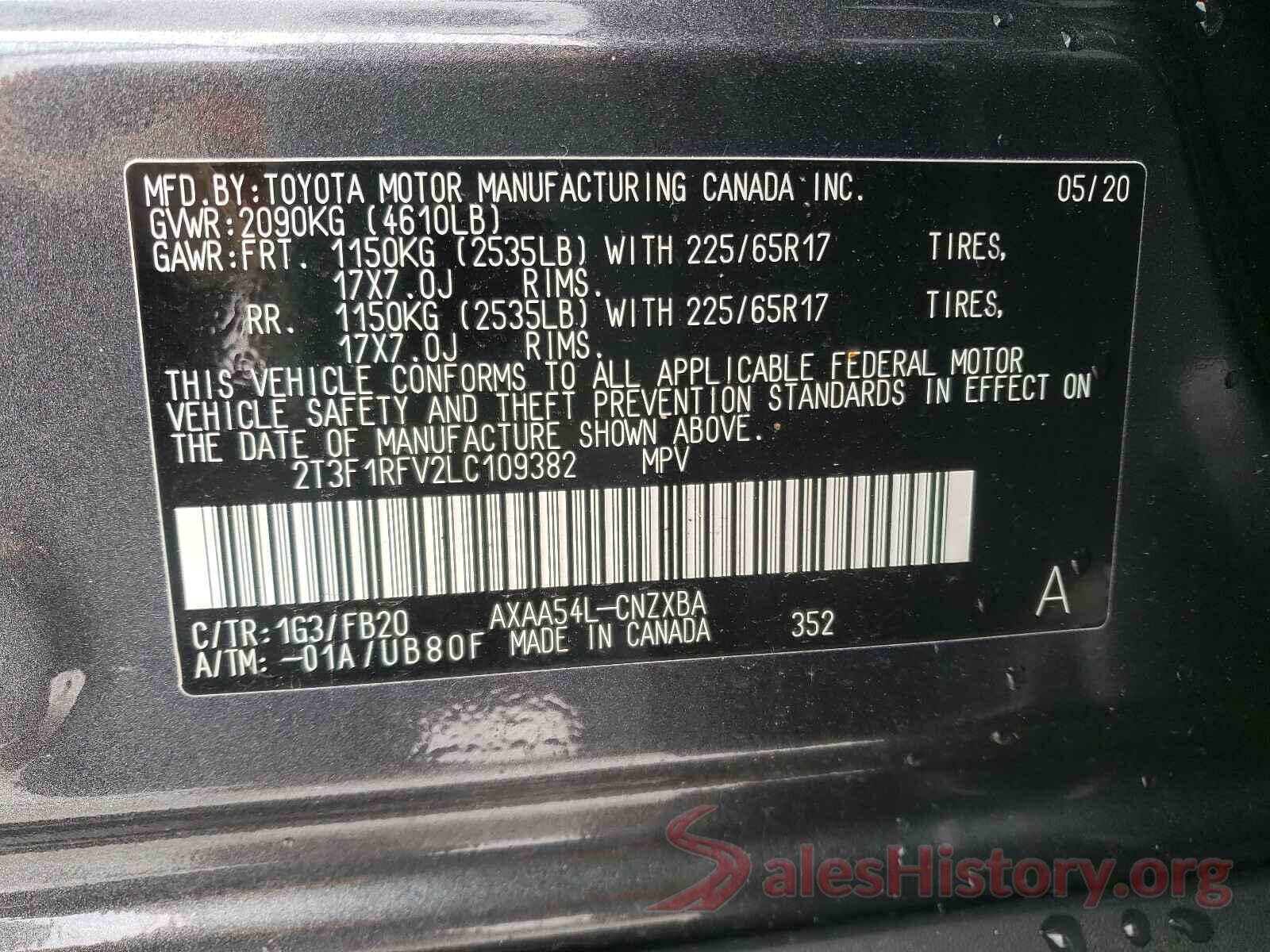 2T3F1RFV2LC109382 2020 TOYOTA RAV4