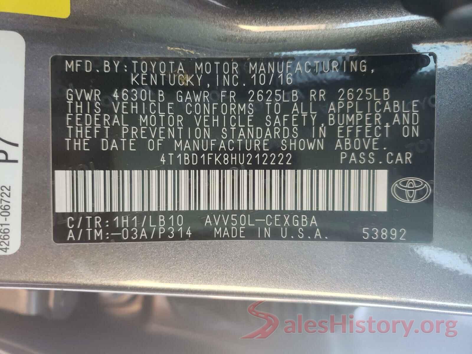 4T1BD1FK8HU212222 2017 TOYOTA CAMRY