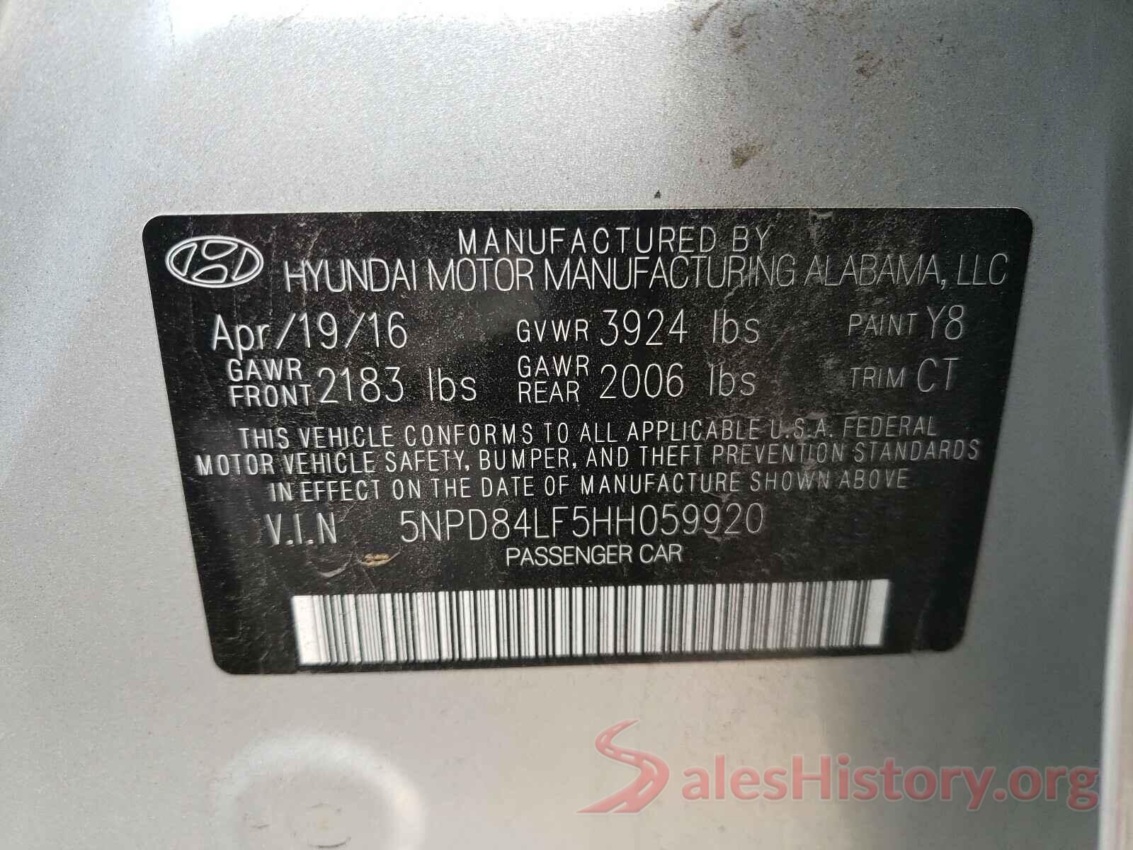 5NPD84LF5HH059920 2017 HYUNDAI ELANTRA