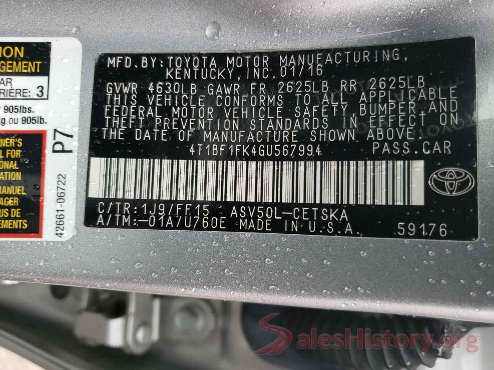 4T1BF1FK4GU567994 2016 TOYOTA CAMRY