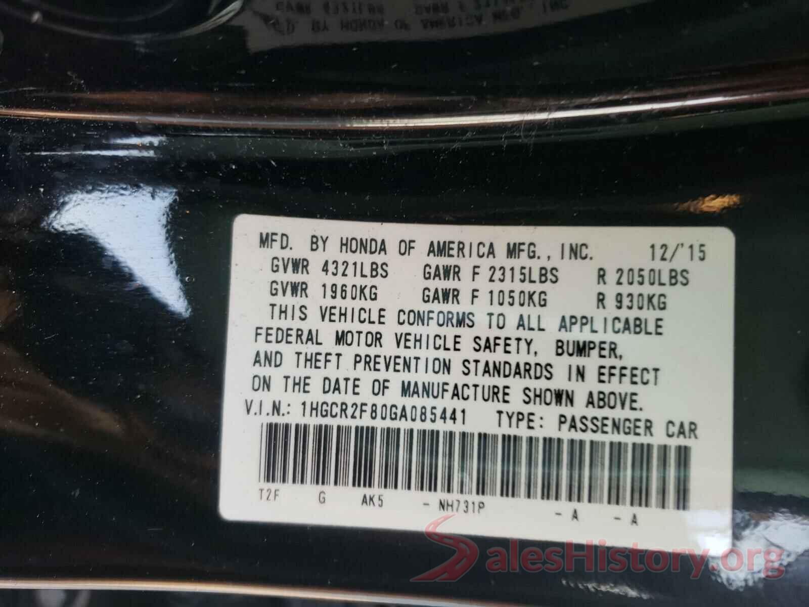 1HGCR2F80GA085441 2016 HONDA ACCORD