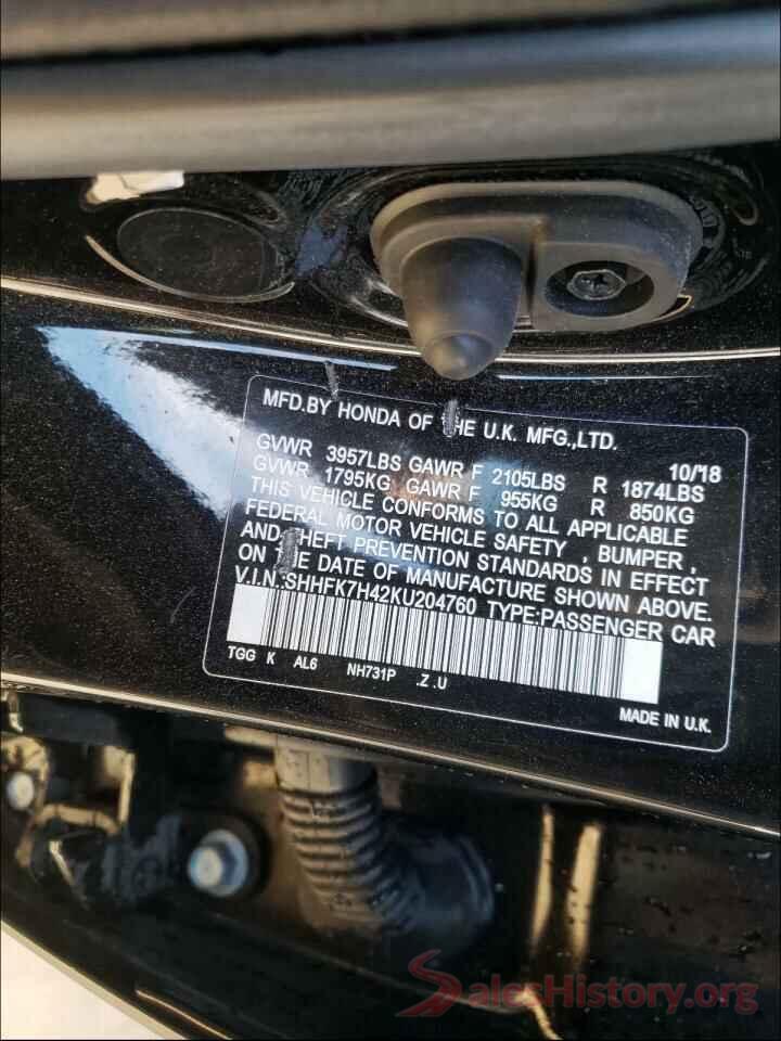 SHHFK7H42KU204760 2019 HONDA CIVIC