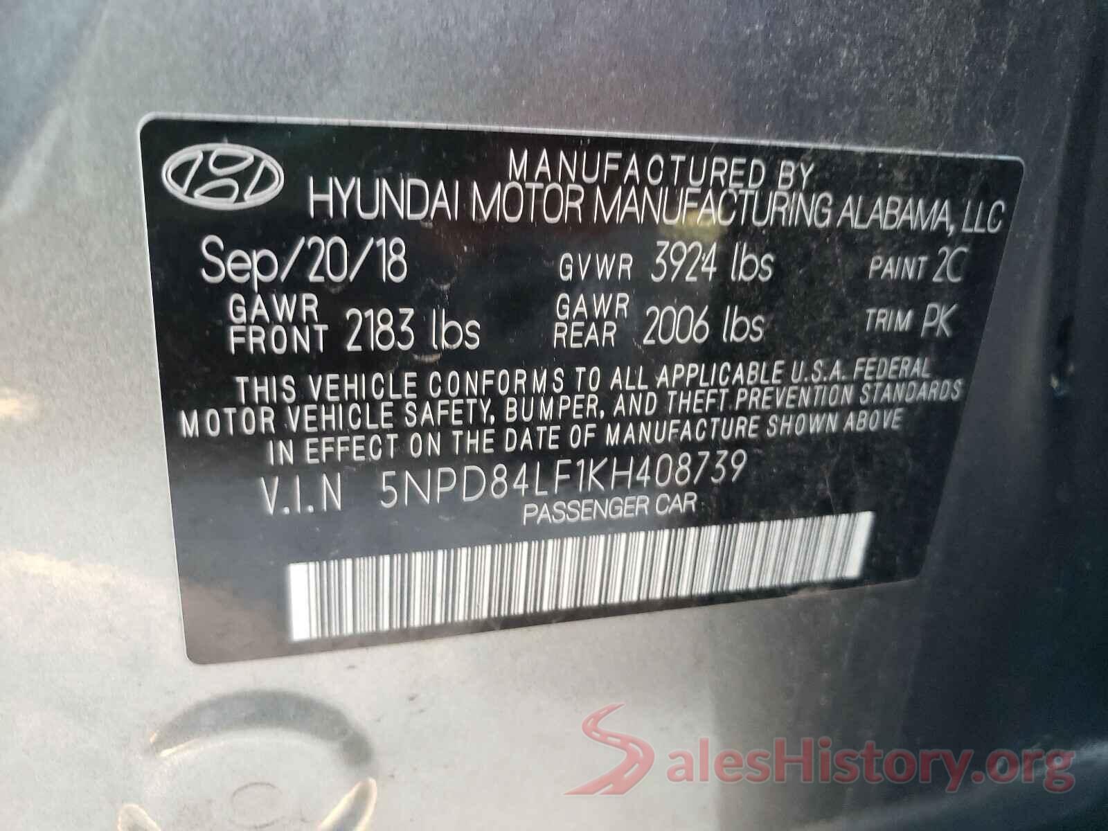 5NPD84LF1KH408739 2019 HYUNDAI ELANTRA