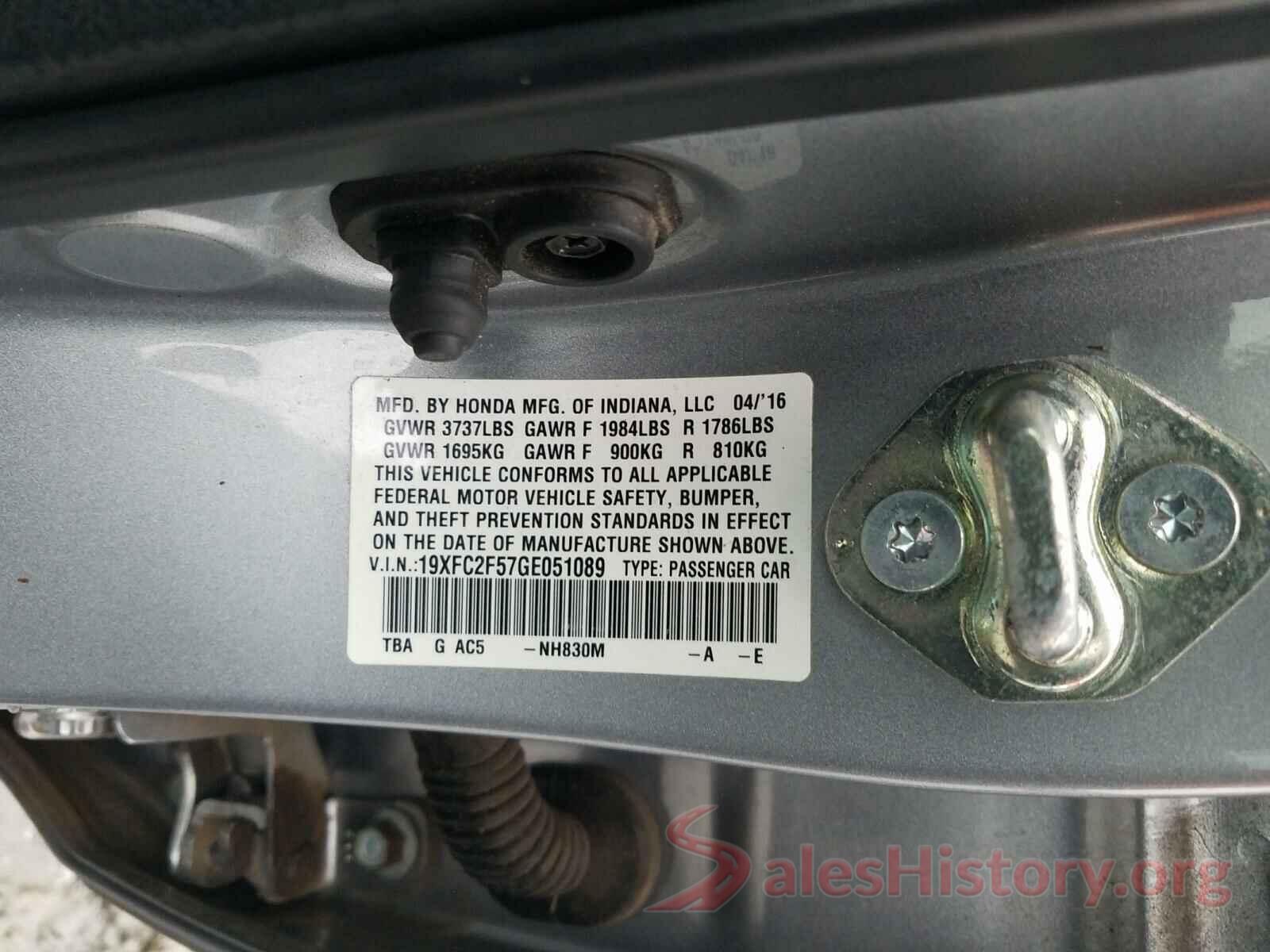 19XFC2F57GE051089 2016 HONDA CIVIC