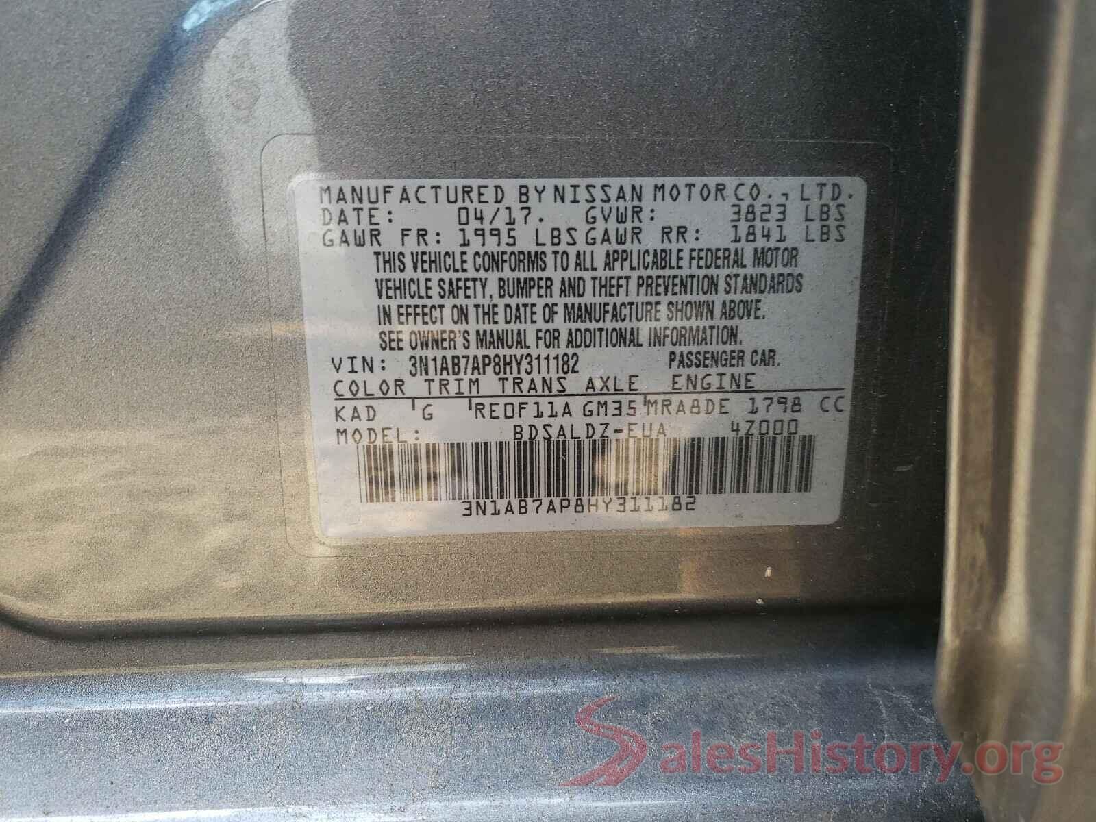 3N1AB7AP8HY311182 2017 NISSAN SENTRA