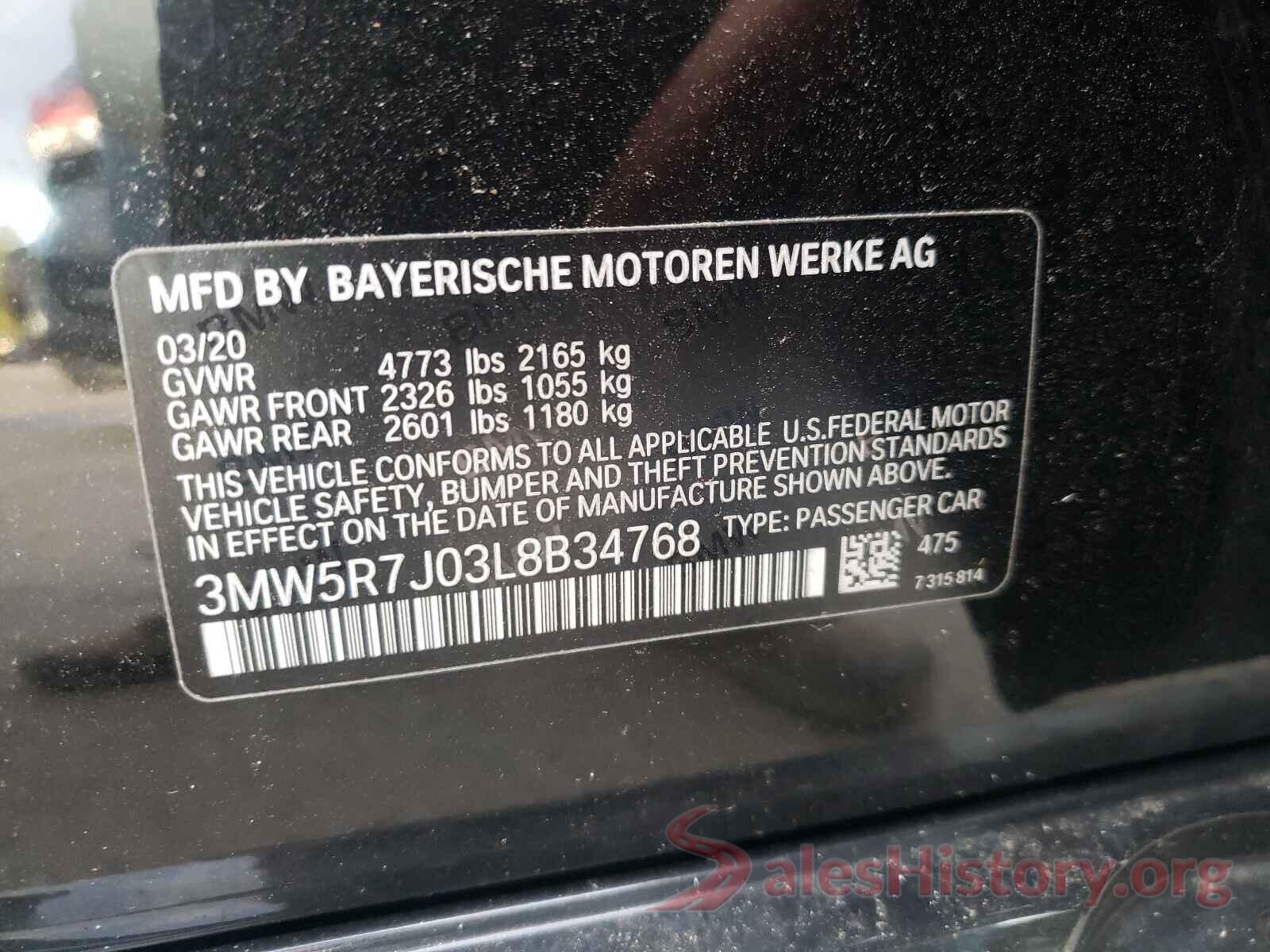 3MW5R7J03L8B34768 2020 BMW 3 SERIES