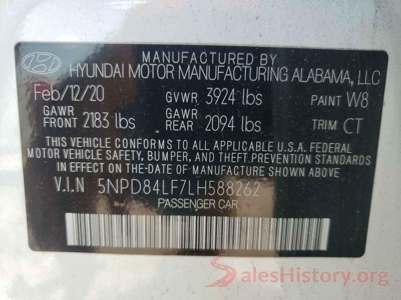 5NPD84LF7LH588262 2020 HYUNDAI ELANTRA