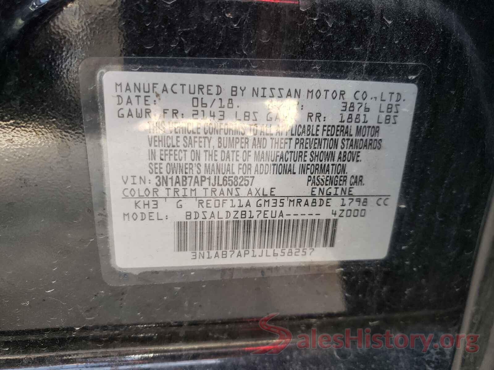 3N1AB7AP1JL658257 2018 NISSAN SENTRA