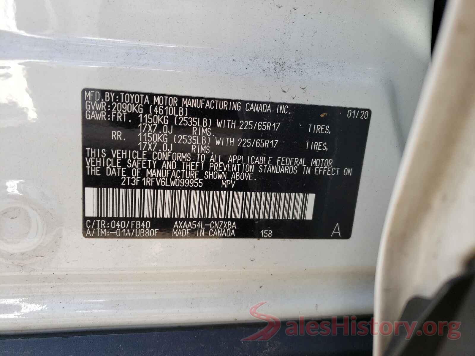 2T3F1RFV6LW099955 2020 TOYOTA RAV4