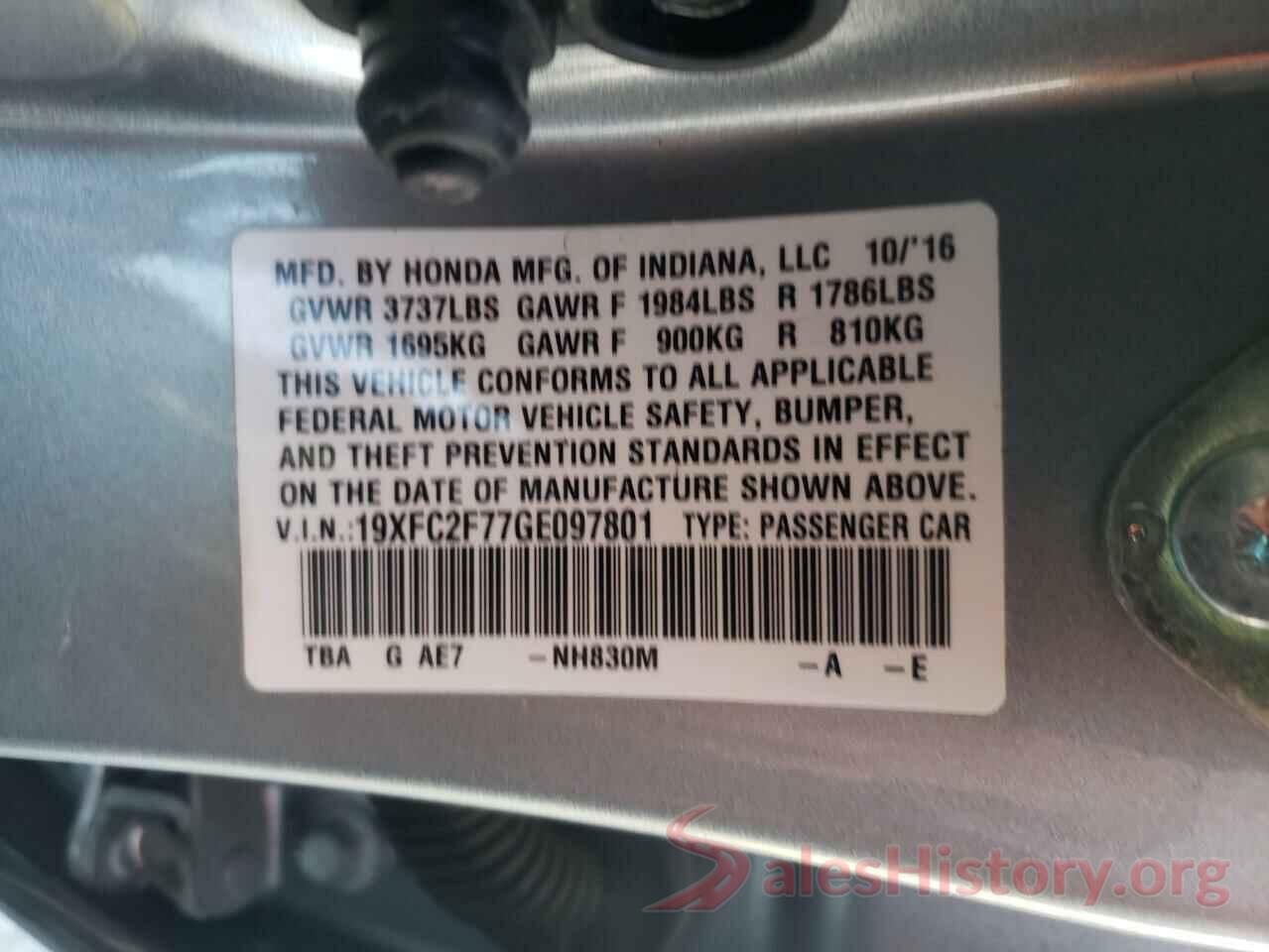 19XFC2F77GE097801 2016 HONDA CIVIC