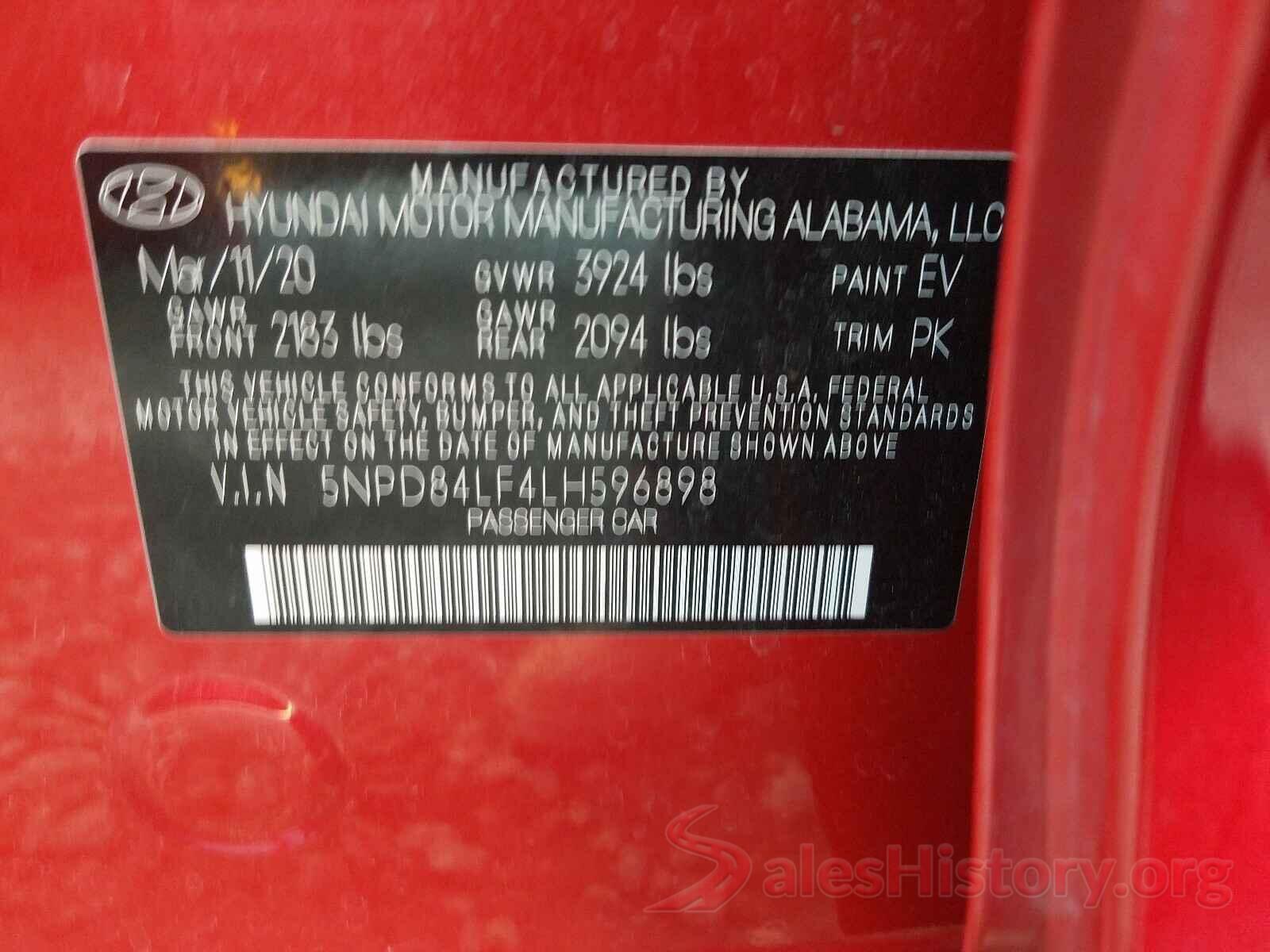 5NPD84LF4LH596898 2020 HYUNDAI ELANTRA