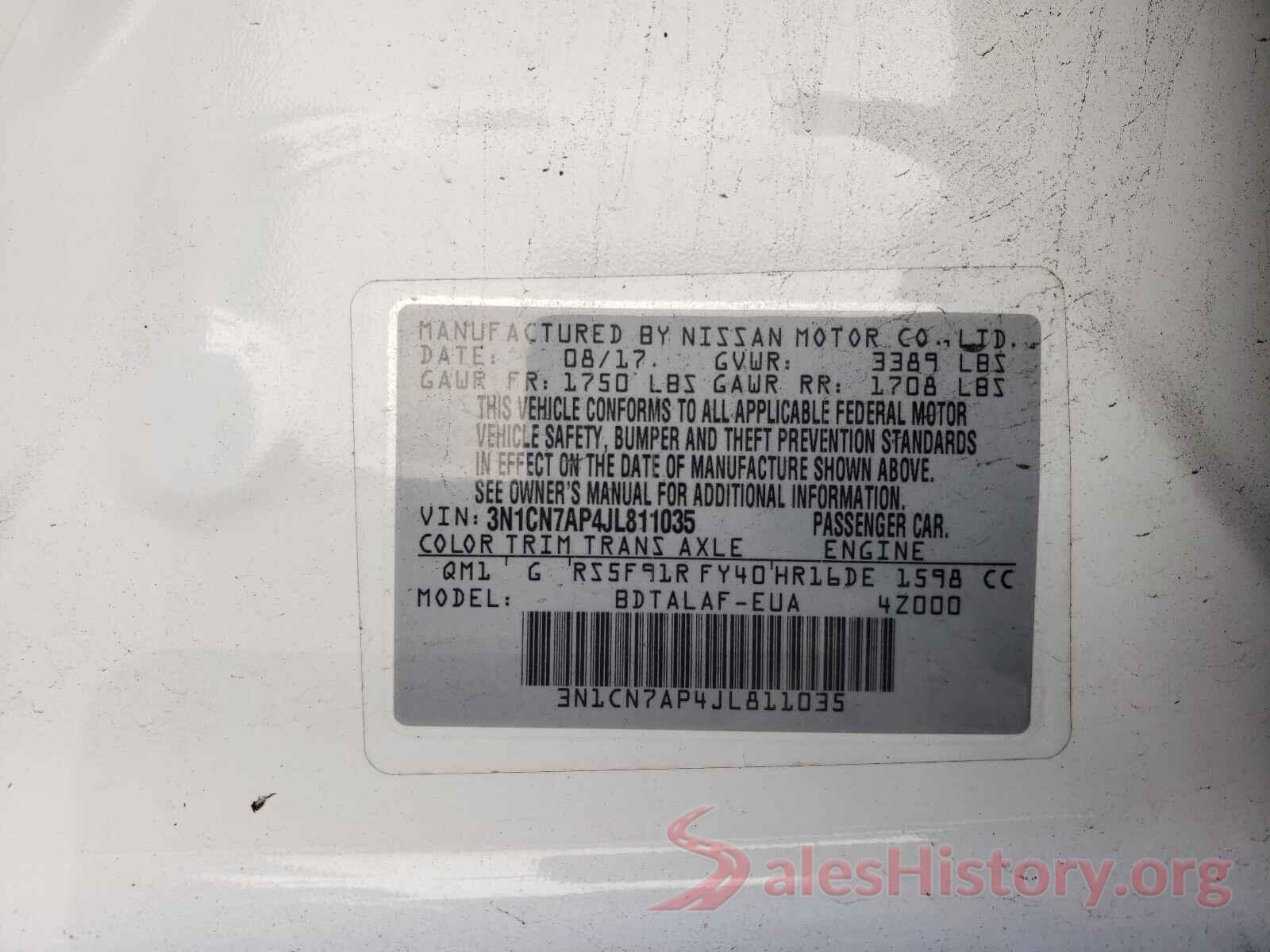 3N1CN7AP4JL811035 2018 NISSAN VERSA