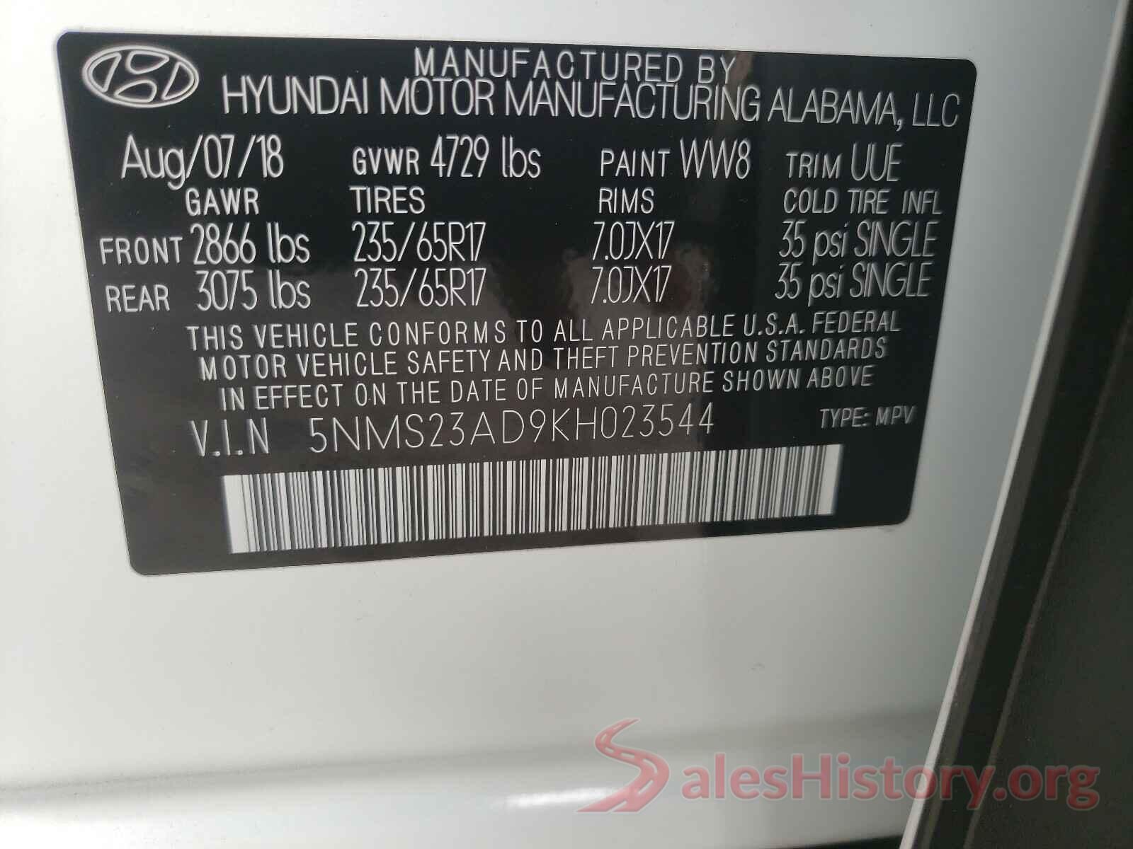 5NMS23AD9KH023544 2019 HYUNDAI SANTA FE